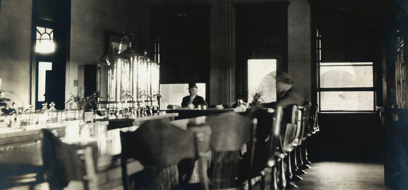 Vintage photograph of bar historic Castaneda Hotel in Las Vegas, NM