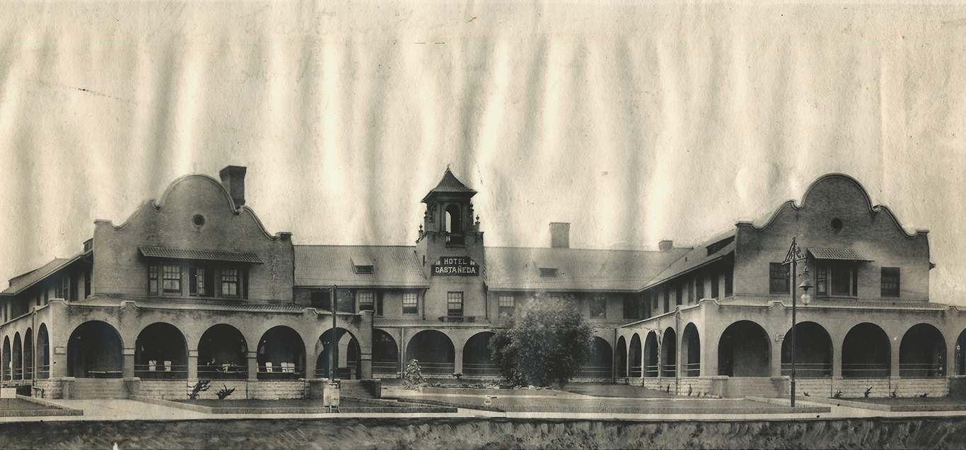 Vintage photograph historic Castaneda Hotel in Las Vegas, NM